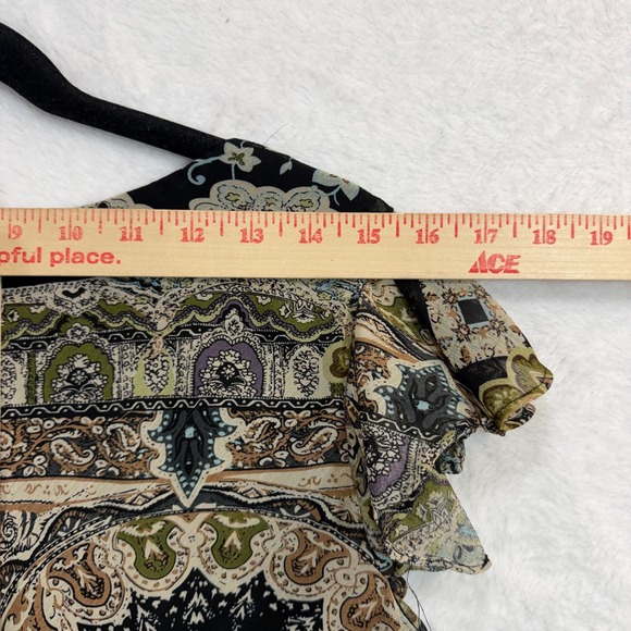 Kaitlyn 1X Paisley Print Top Tie Front Flutter Sleeve Retro Abstract Funky Y2K - Picture 7 of 9